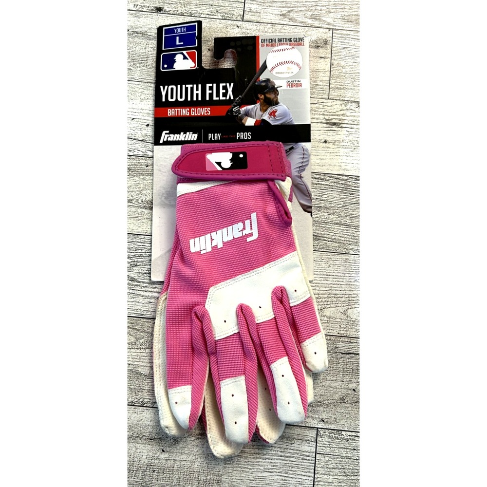 NWT Franklin Youth Flex LARGE Baseball Batting Gloves Pink‎ White Dustin Pedroia